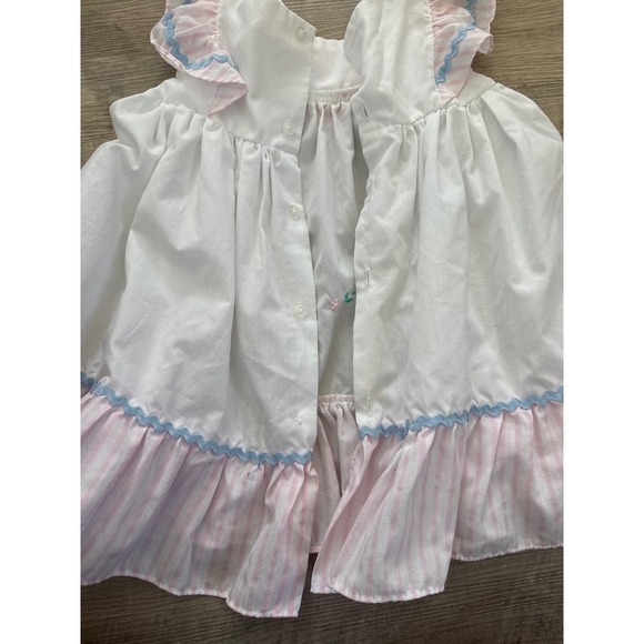 Vintage 80s Pink & White Striped Cat Applique Ruffle Dress | 3T | Ric Rac Trim - Picture 4 of 5